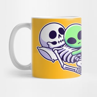 skeleton cuddling with alien Mug